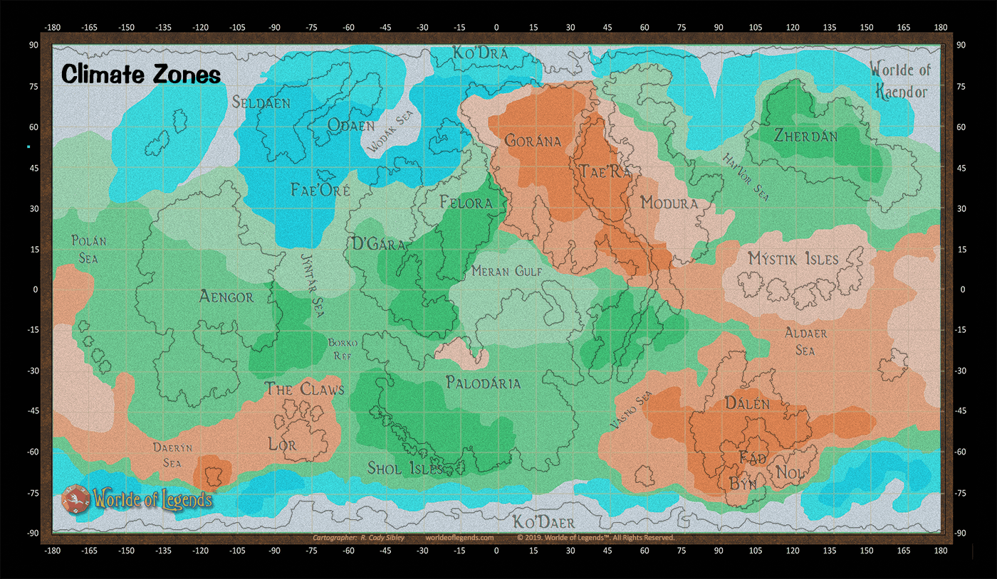 Worlde of Legends™ KAENDOR™ Worlde Map - CLIMATE